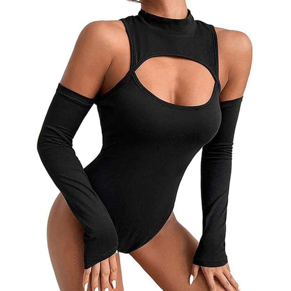 6022 Sexy Rave Outfits Goth Clothes Dancer Cutout Bodysuit Festival Black